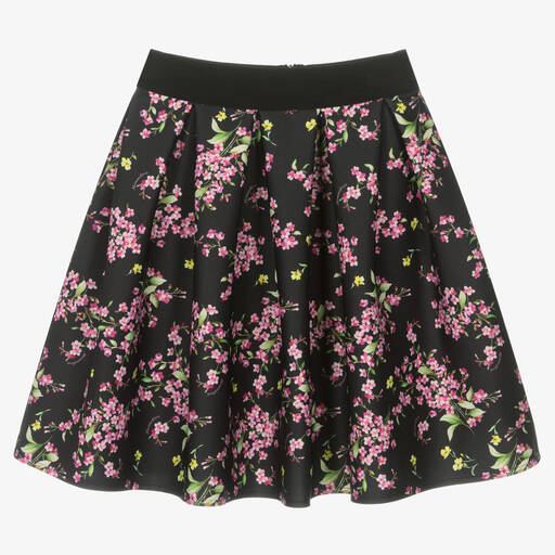 Monnalisa-Teen Girls Black Floral Skirt | Childrensalon Outlet
