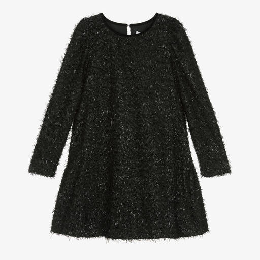 Monnalisa Шик-Черное платье из люрекса с бахромой | Childrensalon Outlet