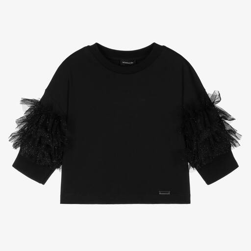 Monnalisa-Teen Girls Black Glitter Tulle Top | Childrensalon Outlet