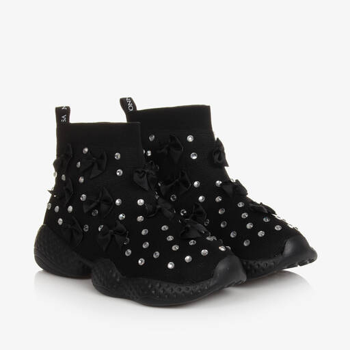 Monnalisa-Teen Girls Black Knitted Rhinestone Trainers | Childrensalon Outlet