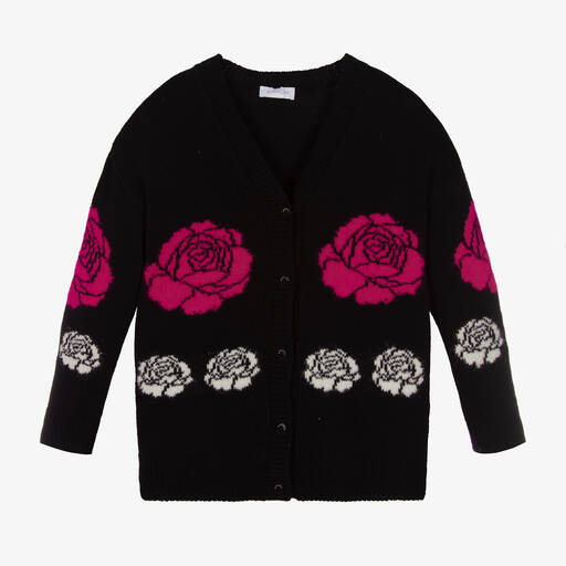 Monnalisa Chic-Teen Girls Black Knitted Wool Cardigan | Childrensalon Outlet