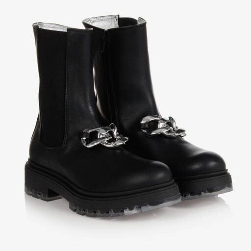 Monnalisa-Teen Girls Black Leather Boots | Childrensalon Outlet