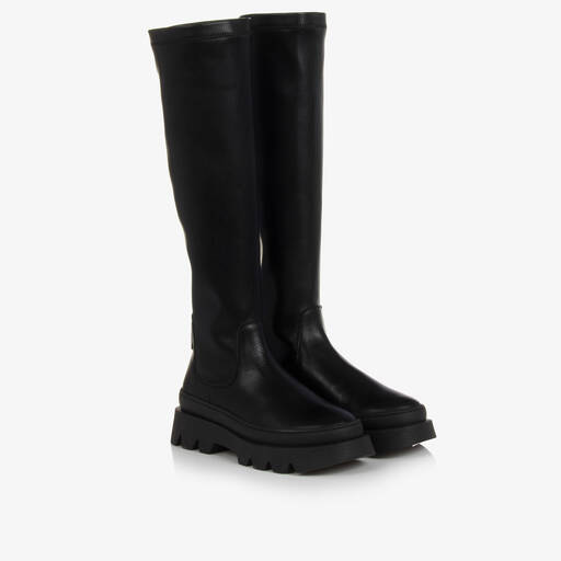 Monnalisa-Teen Girls Black Long Leather Boots | Childrensalon Outlet