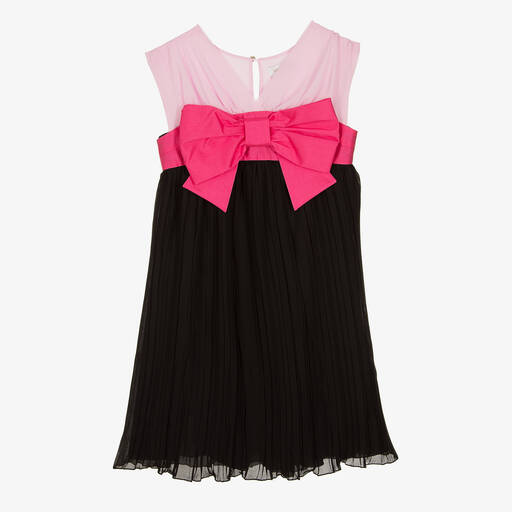 Monnalisa Chic-Teen Girls Black & Pink Chiffon Plissé Dress | Childrensalon Outlet