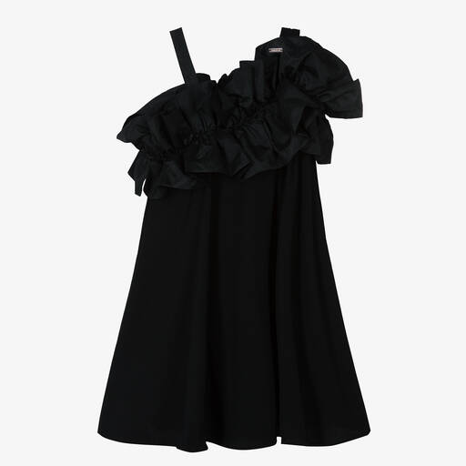 Monnalisa-Teen Girls Black Ruffle One Shoulder Dress | Childrensalon Outlet