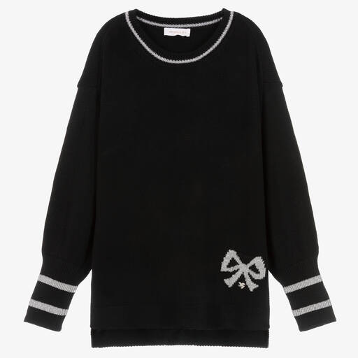 Monnalisa Chic-Teen Girls Black & Silver Knit Sweater | Childrensalon Outlet