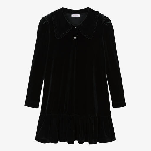 Monnalisa-Черное велюровое платье с пуговицами для подростков | Childrensalon Outlet