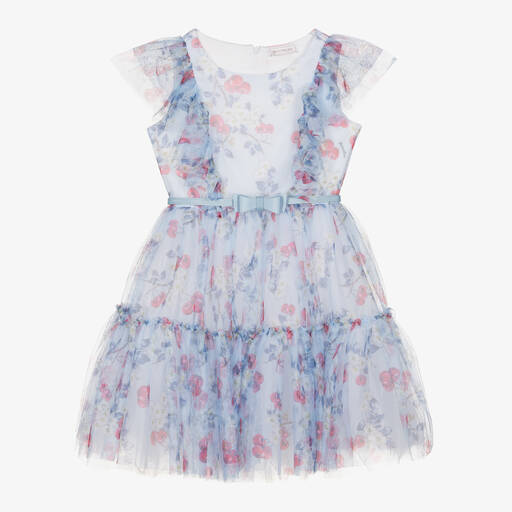 Monnalisa-Teen Girls Blue Cherry Tulle Dress | Childrensalon Outlet