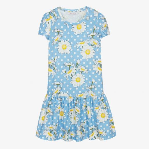 Monnalisa-Teen Girls Blue Daisies Dress | Childrensalon Outlet