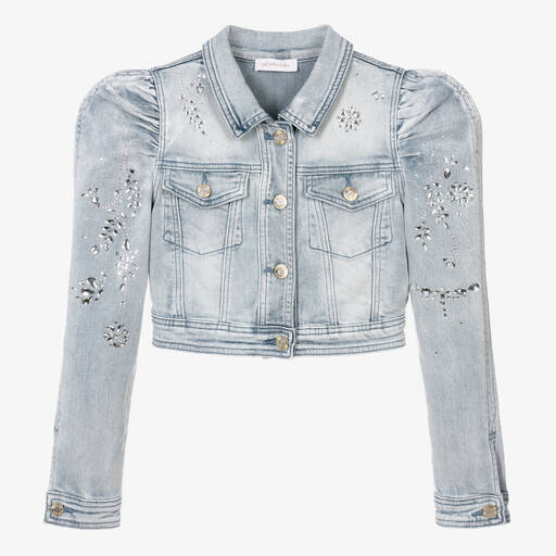 Monnalisa-Teen Girls Blue Denim Rhinestone Jacket | Childrensalon Outlet