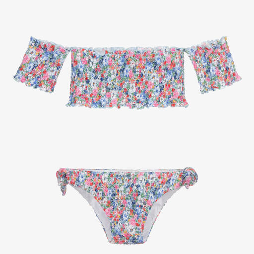 Monnalisa-Teen Girls Blue Floral Bikini | Childrensalon Outlet