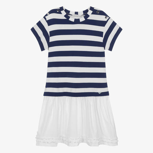 Monnalisa-Teen Girls Blue & Ivory Stripe Dress | Childrensalon Outlet