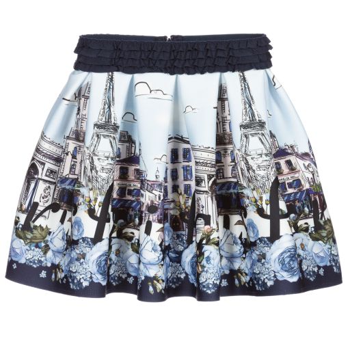 Monnalisa-Teen Girls Blue Paris Skirt | Childrensalon Outlet