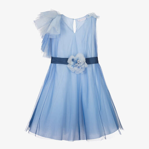 Monnalisa-Teen Girls Blue Tulle Ruffle Dress | Childrensalon Outlet