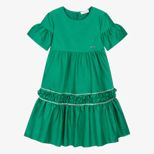 Monnalisa Chic-Teen Girls Emerald Green Diamanté Taffeta Dress | Childrensalon Outlet