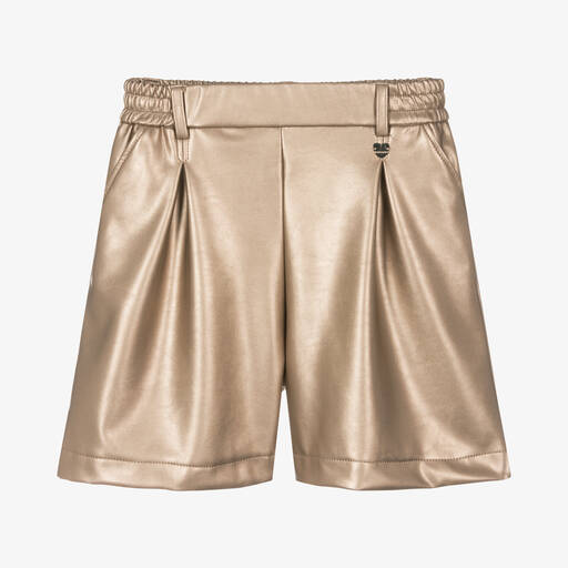 Monnalisa-Teen Girls Gold Faux Leather Shorts | Childrensalon Outlet