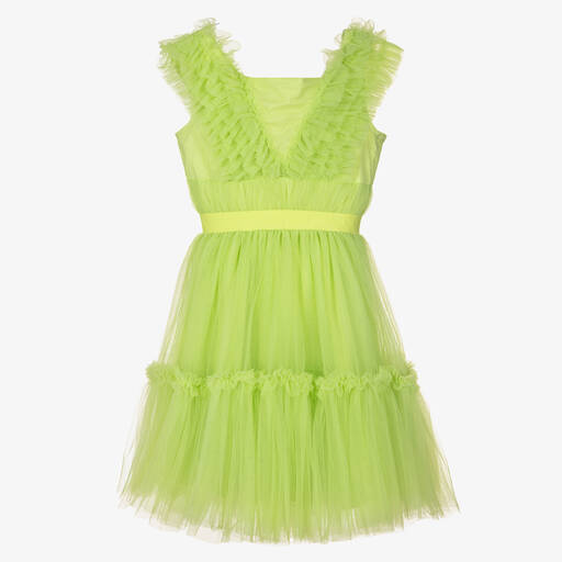 Monnalisa-Teen Girls Green Tulle Ruffle Dress | Childrensalon Outlet