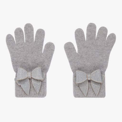 Monnalisa-Teen Girls Grey Bow Gloves | Childrensalon Outlet