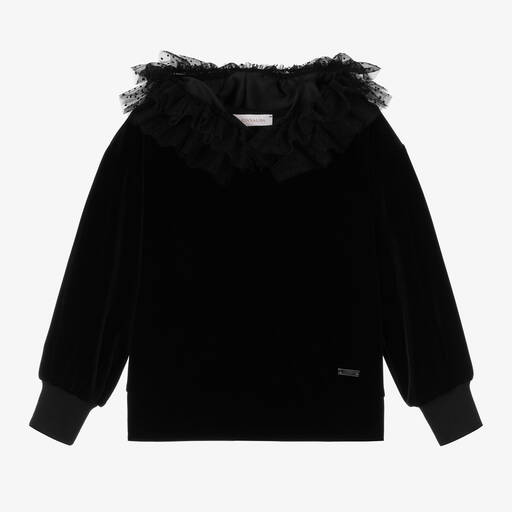 Monnalisa Chic-Teen Girls Hooded Black Velour Top | Childrensalon Outlet