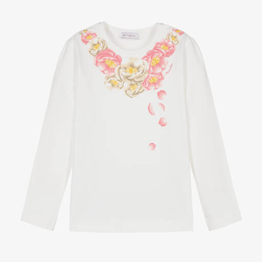 Monnalisa-Teen Girls Ivory Cotton Floral Top | Childrensalon Outlet