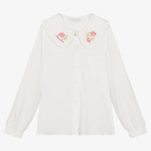 Monnalisa-Кремовая блузка с цветами | Childrensalon Outlet