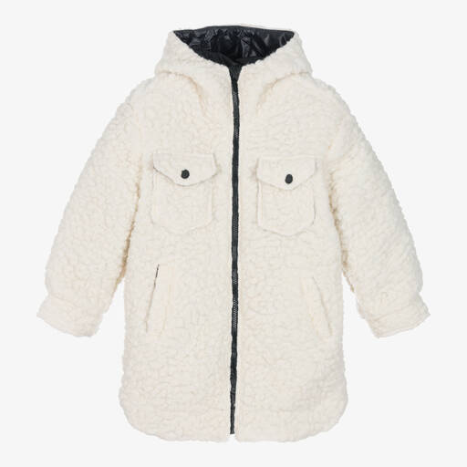 Monnalisa-Teen Girls Ivory Hooded Fleece Coat | Childrensalon Outlet
