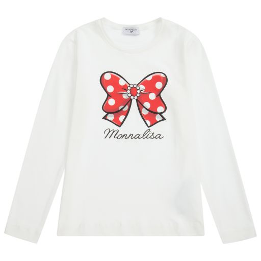 Monnalisa-Teen Girls Ivory Logo Top | Childrensalon Outlet