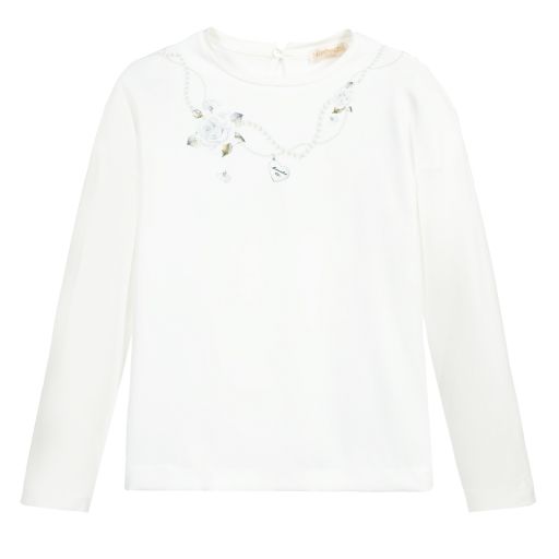 Monnalisa-Teen Girls Ivory Logo Top | Childrensalon Outlet