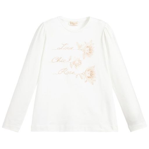 Monnalisa Chic-Teen Girls Ivory Rose Top  | Childrensalon Outlet