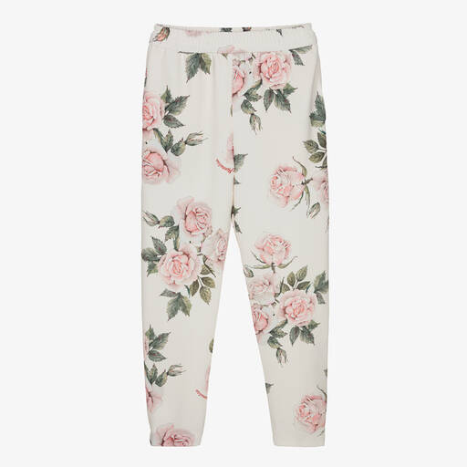 Monnalisa Chic-Teen Girls Ivory Rose Trousers | Childrensalon Outlet