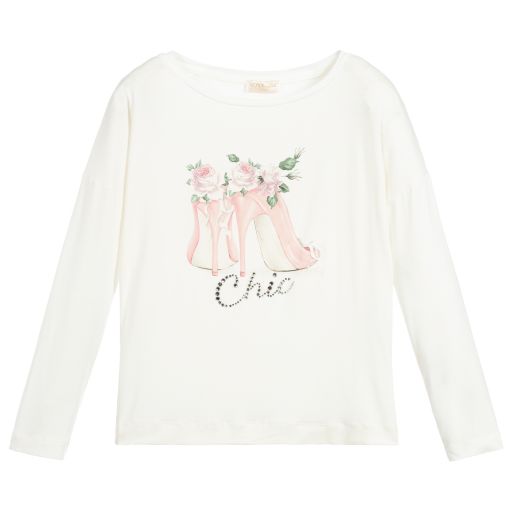 Monnalisa Chic-Teen Girls Ivory Shoe Top  | Childrensalon Outlet