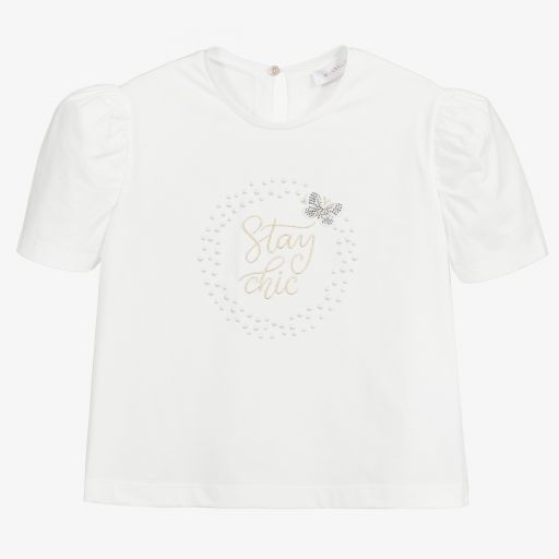 Monnalisa-Teen Girls Ivory T-Shirt | Childrensalon Outlet