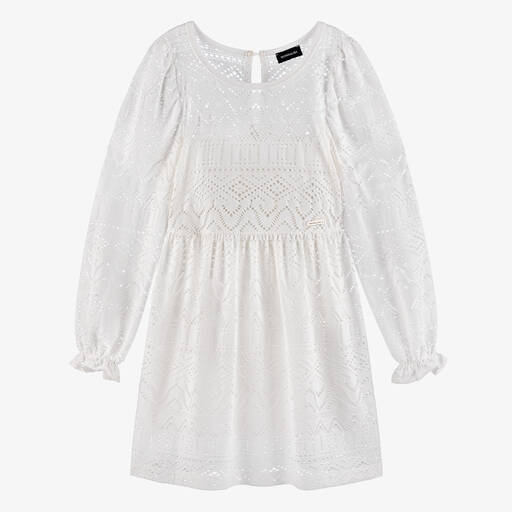 Monnalisa-Teen Girls Ivory Viscose Cutwork Dress | Childrensalon Outlet