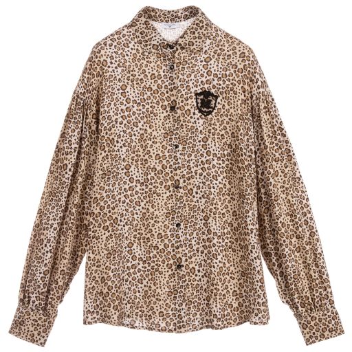 Monnalisa-قميص فيسكوز لون بيج بطبعة جلد الفهد | Childrensalon Outlet