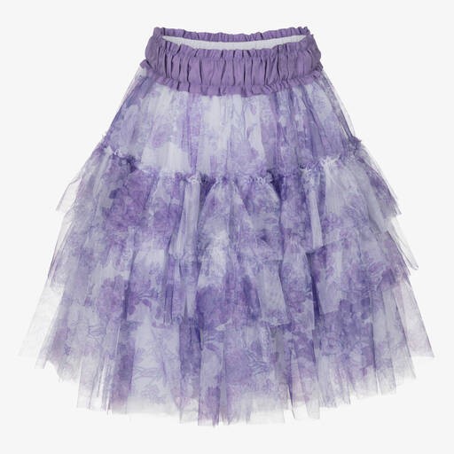 Monnalisa Chic-Teen Girls Lilac Floral Tiered Tulle Skirt | Childrensalon Outlet
