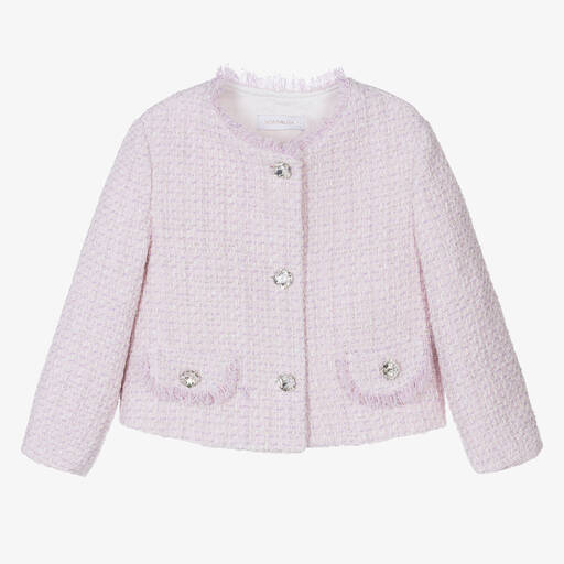 Monnalisa-Teen Girls Lilac Pink Bouclé Tweed Jacket | Childrensalon Outlet