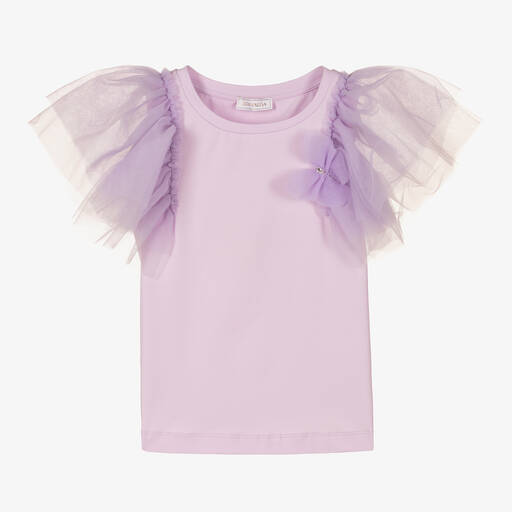 Monnalisa-Teen Girls Lilac Purple Cotton & Tulle Top | Childrensalon Outlet