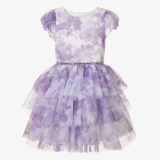 Monnalisa Chic-Teen Girls Lilac Purple Floral Tulle Dress | Childrensalon Outlet