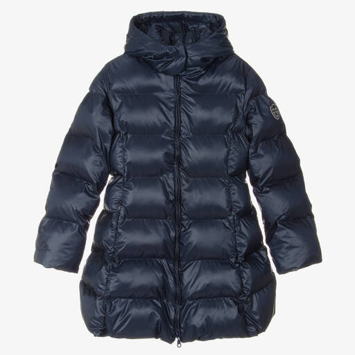 Monnalisa-Teen Girls Navy Blue Hooded Puffer Coat | Childrensalon Outlet