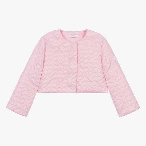 Monnalisa-Teen Girls Pink Cropped Quilted Jacket | Childrensalon Outlet