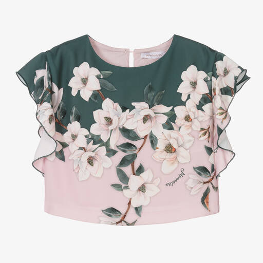 Monnalisa-Teen Girls Pink Floral Blouse | Childrensalon Outlet