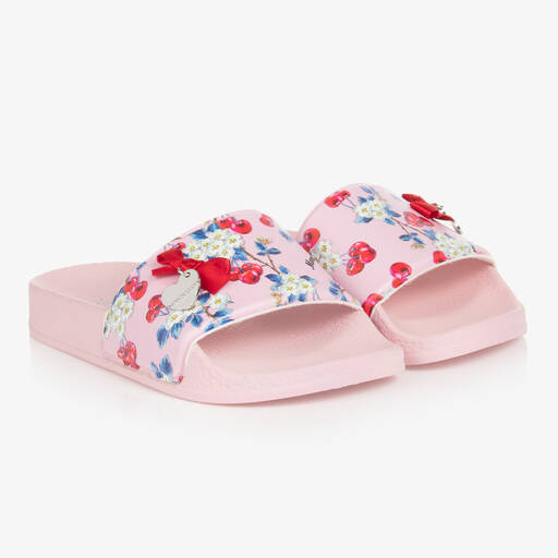 Monnalisa-Teen Girls Pink Floral Cherry Sliders | Childrensalon Outlet