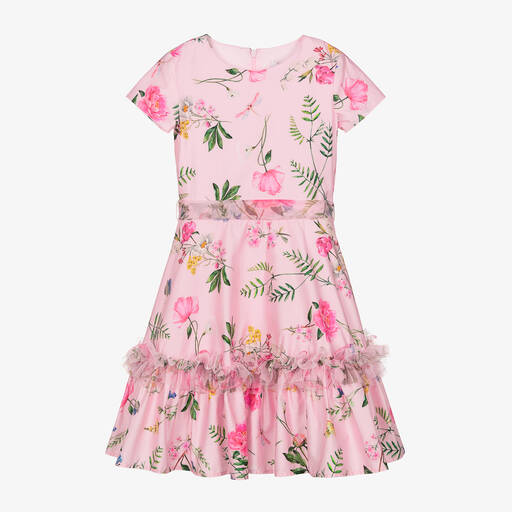 Monnalisa Chic-Teen Girls Pink Floral Cotton Dress | Childrensalon Outlet