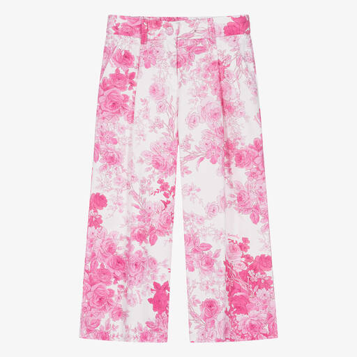 Monnalisa Chic-Teen Girls Pink Floral Cotton Trousers | Childrensalon Outlet