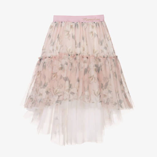 Monnalisa-Teen Girls Pink Floral Tulle Skirt | Childrensalon Outlet