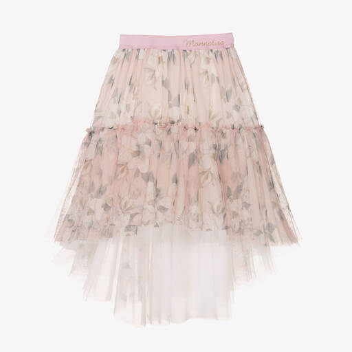 Monnalisa-Jupe rose en tulle à fleurs ado | Childrensalon Outlet