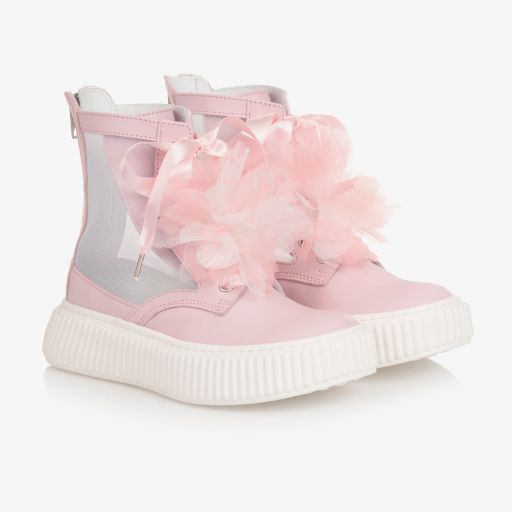 Monnalisa-Rosa Teen Lederstiefel für Mädchen | Childrensalon Outlet