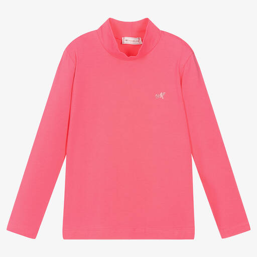 Monnalisa-Teen Girls Pink Roll Neck Top | Childrensalon Outlet