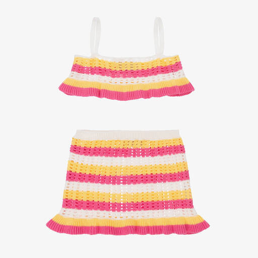 Monnalisa-Teen Girls Pink Striped Crochet Skirt Set | Childrensalon Outlet