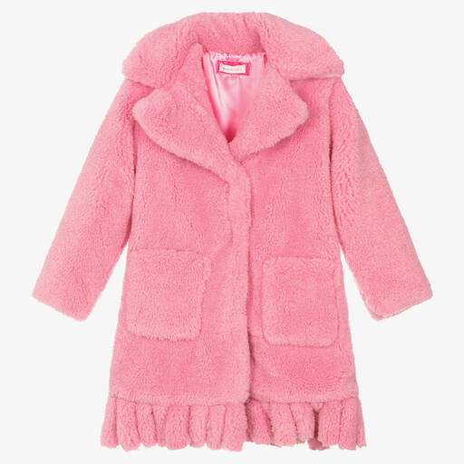 Monnalisa-Teen Girls Pink Teddy Coat | Childrensalon Outlet